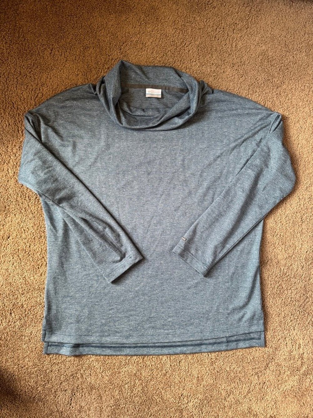 Women’s Tunic Length Activewear Turtle neck Top, Teal, Large